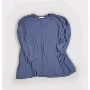 Carly Jean Los Angeles Women's 3/4 Sleeve Navy Blue Shirt Oversized Top Sz Large
